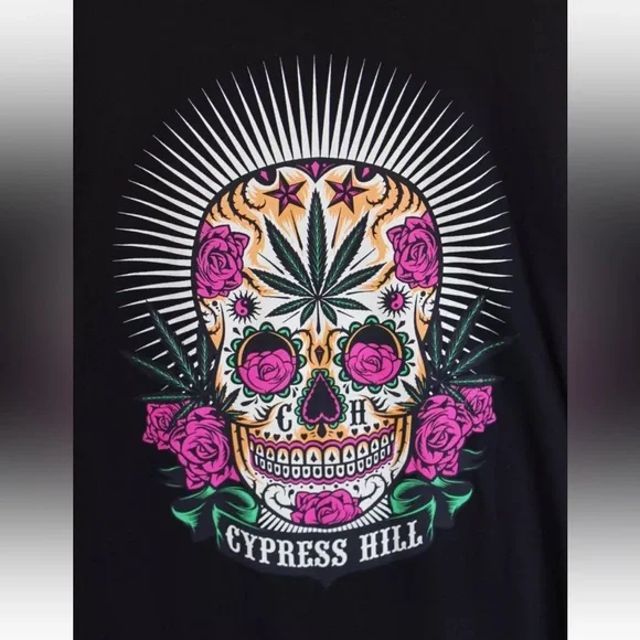 Crooks & Castles Cypress Hill Colorful Pink Roses Skull Black T-Shirt Mens XL - Picture 6 of 6